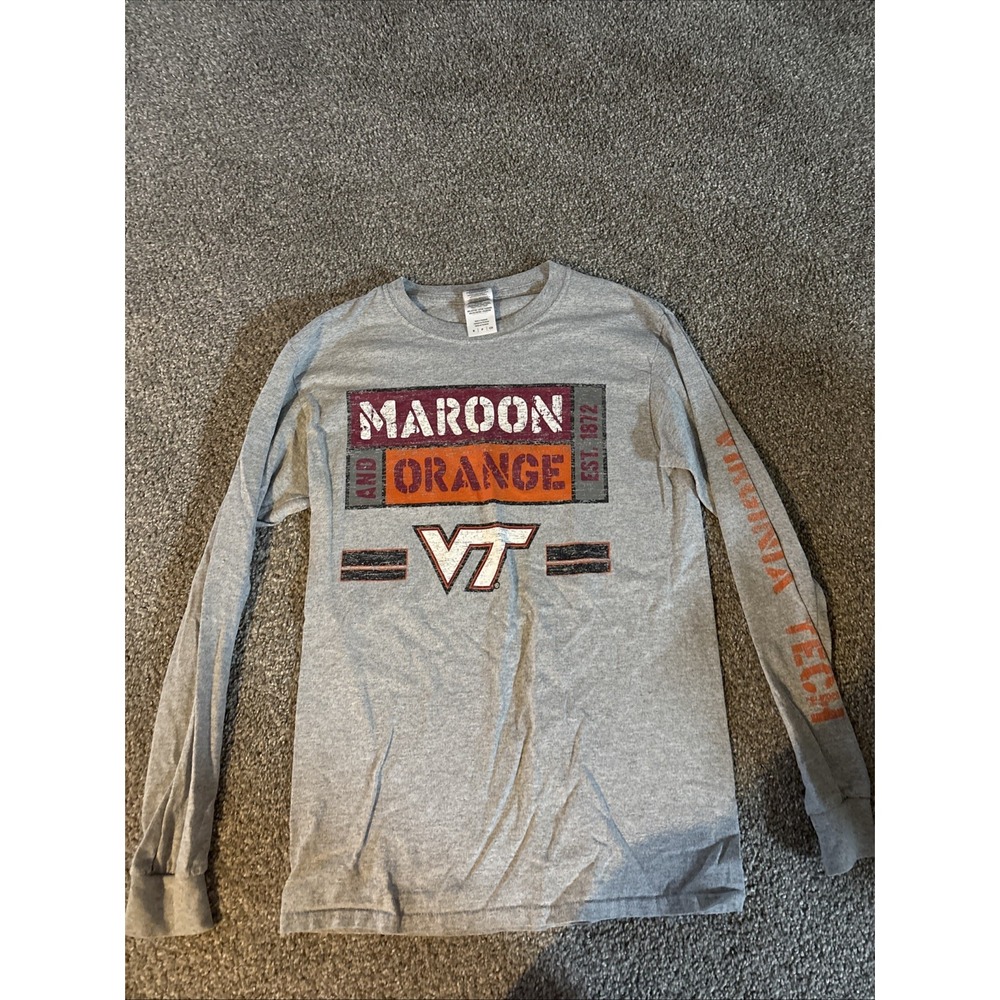 Unisex Gildan Grey Long Sleeve T-Shirt Virginia‎ Tech Size Small